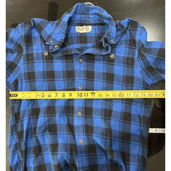 Duluth Trading Shirt Mens Medium Trim Fit Blue Black Plaid Button Down Flannel - Picture 7 of 8